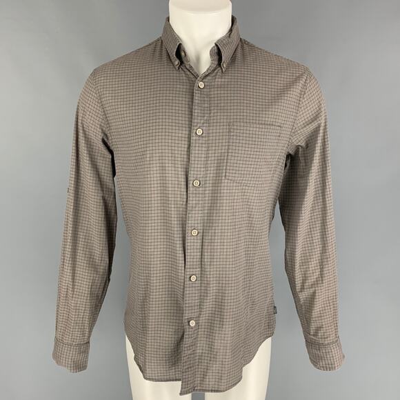 JOHN VARVATOS Size M Brown Checkered Cotton Long Sleeve Shirt - Picture 1 of 5